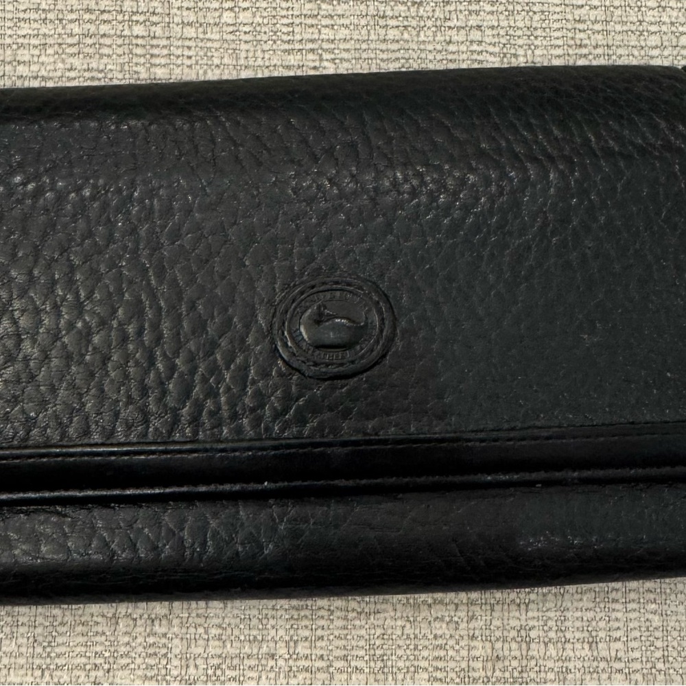 Vintage Dooney & Bourke Black Pebble Leather Tri-Fold Checkbook Wallet
